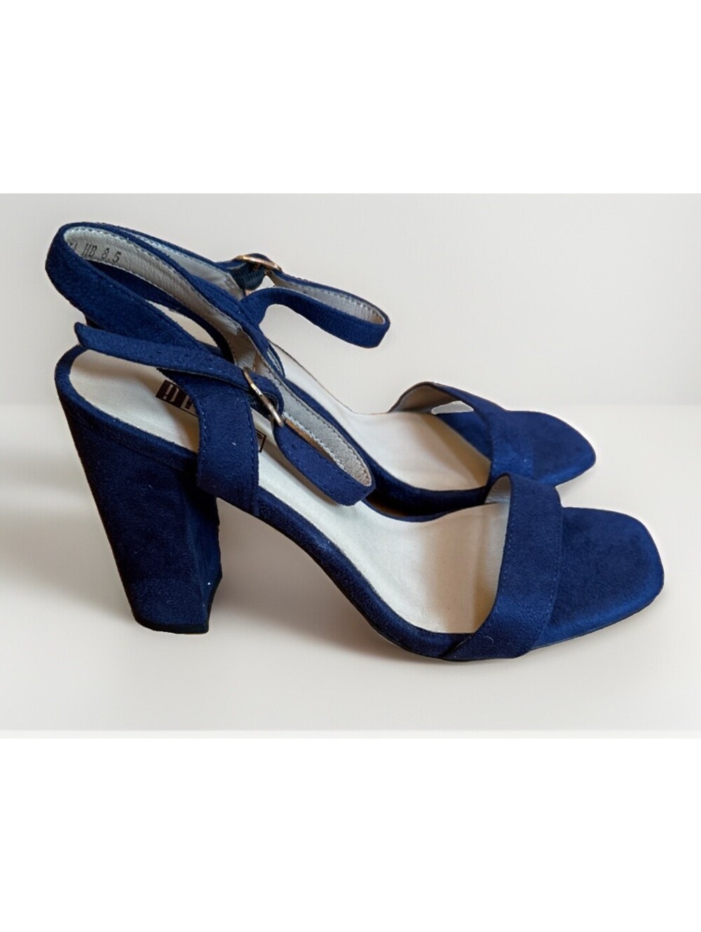 Women IDIFU Ankle Strap Open Toe Chunky Block Heel Wedding Navy Blue  Size 8.5